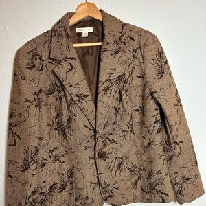 Coldwater Creek Blazer Womens Size 14 Petite Brown Herringbone